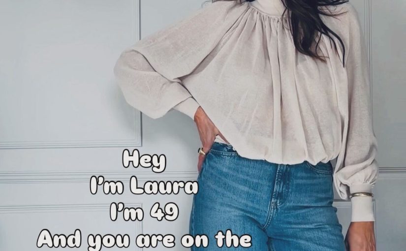 A Cream High-Neck Blouse with Wide-Leg Jeans for Elevated Casual Style
